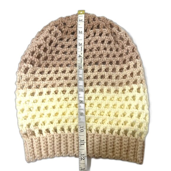 Handmade Slouchy Crochet Beanie Ombre Cream Rose Boho Unisex Cozy Winter Hat ✨ - Picture 6 of 10